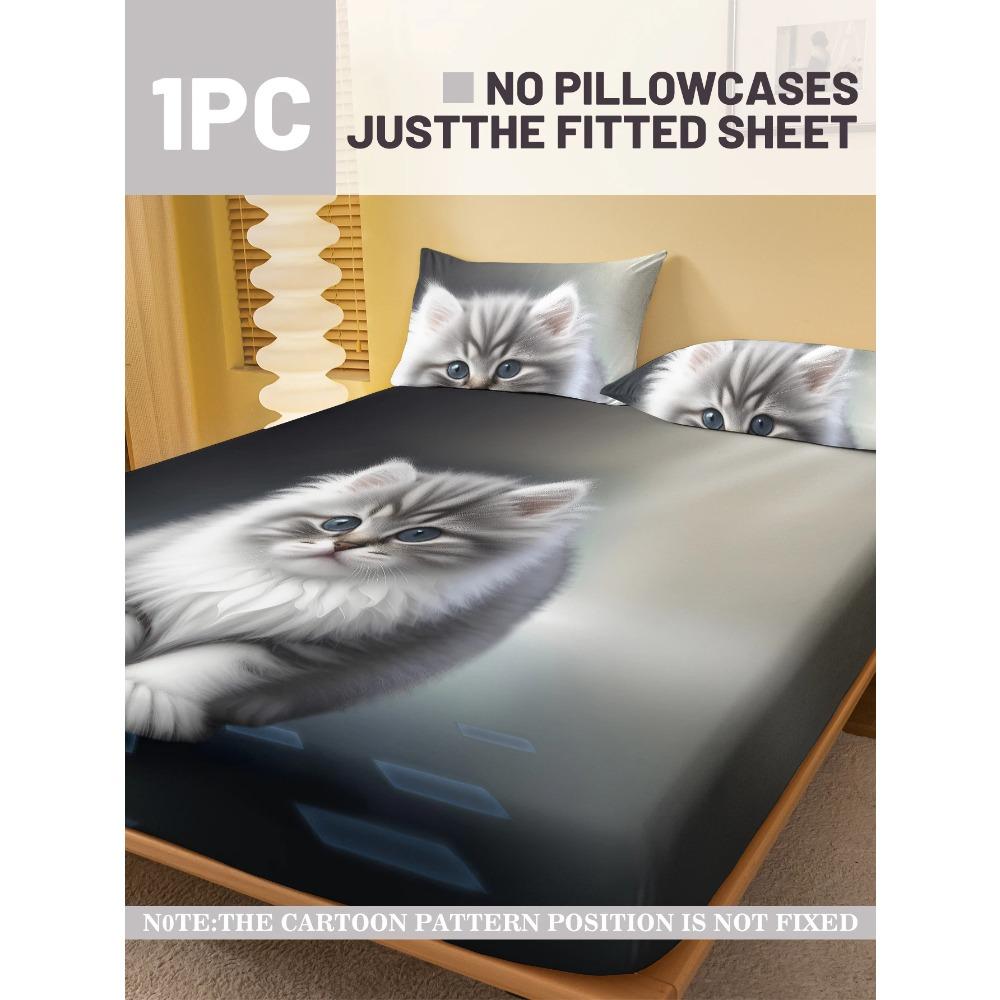 1 Cartoon Cute Animal Cat Digital Printed Frosted Fitted Sheet,bedroom Printed Bed Cover,bedding(No Pillowcase)