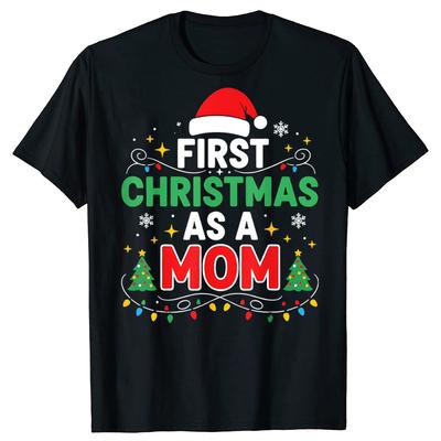 First Christmas As a Mom Family Matching 1st Christmas T-shirts Men 100% Cotton Loose Oversized Crewneck Collar Hip Hop T Shirt