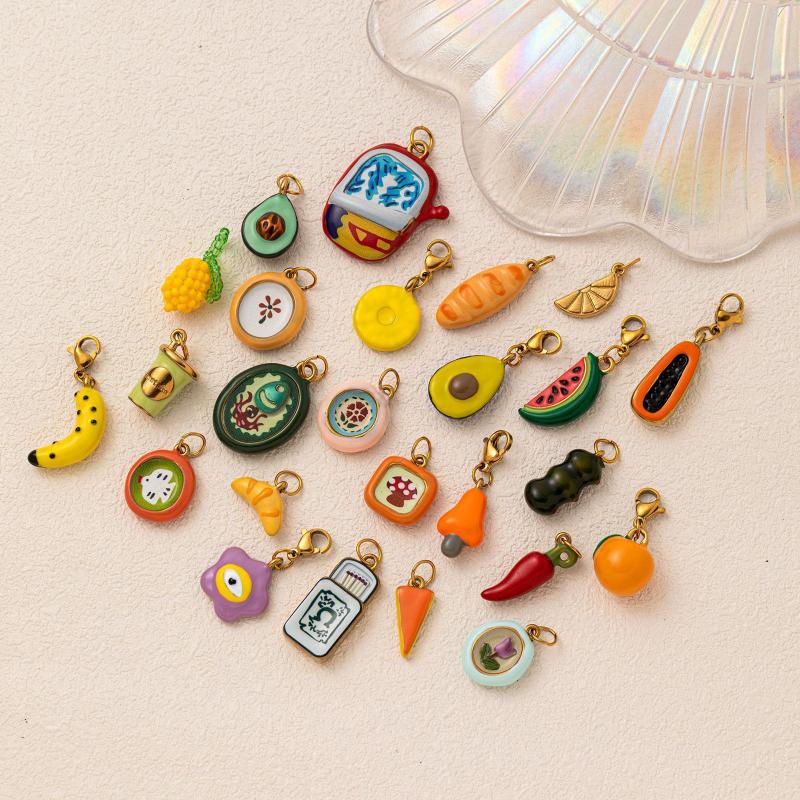 Diy Enamel Stainless Steel Pendant Colorful Fruit Banana Watermelon Orange Avocado Pendant Handmade Jewelry Accessories