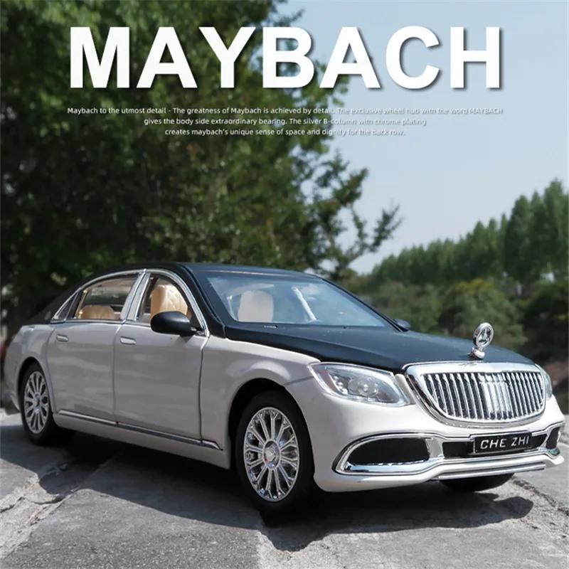 1/24 Benz Maybach S600 Legering Metall Bilmodell Formgjutna Metall Leksaksfordon Bilmodell Hög Simulering Ljud och Ljus Leksak för Barn Gåva