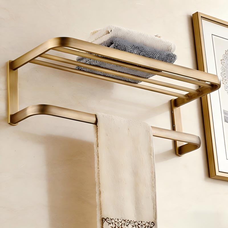Antique European-Style Rose Gold Towel Rack for Bathroom Storage