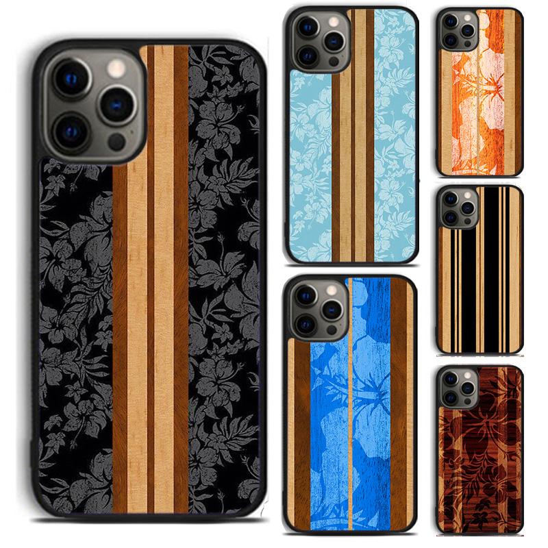 Hawaiian Faux Wood Surfboard Phone Case For For iPhone 17 Air 16 15 11 12 13 14 Pro Max 12 Max Plus coque