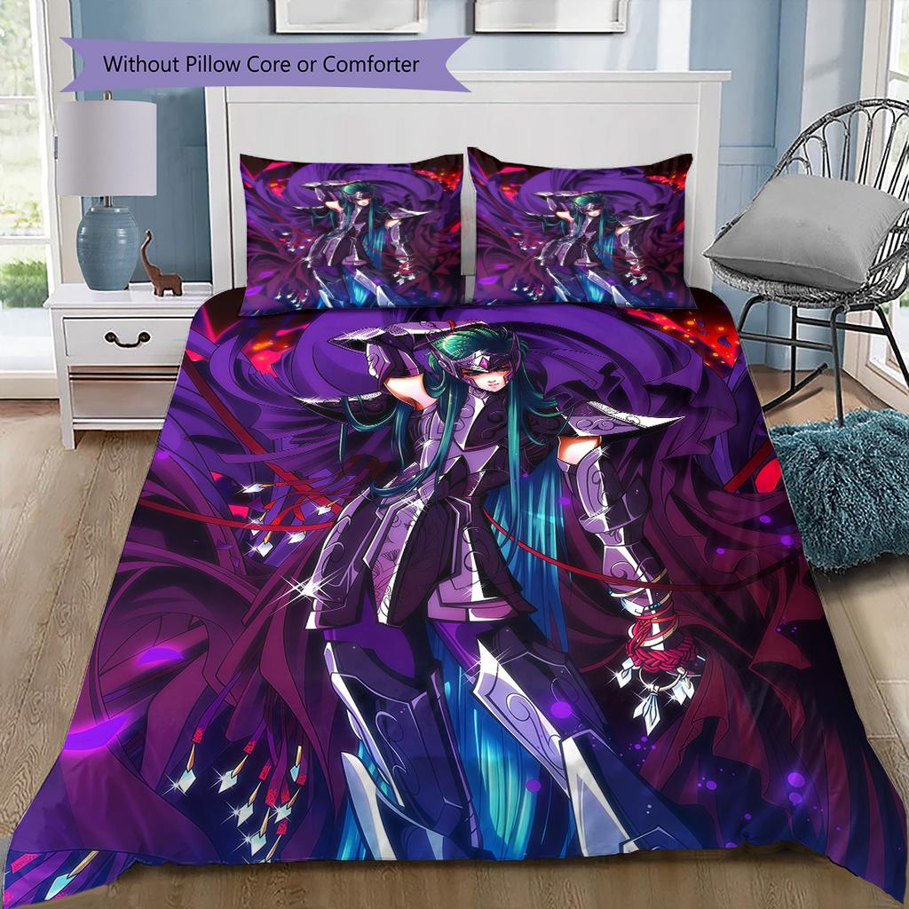Saint Seiya Golden Saints Bedding Set, 1 Duvet Cover & 2 Pillowcases, Suitable for Bedroom, Ideal Gift for Anime Fans
