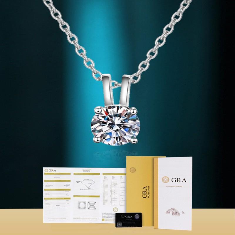 D Color Moissanite Necklace Women Minimalist Four-Prong Pendant Delicate Chain Jewelry 925 Sterling Silver