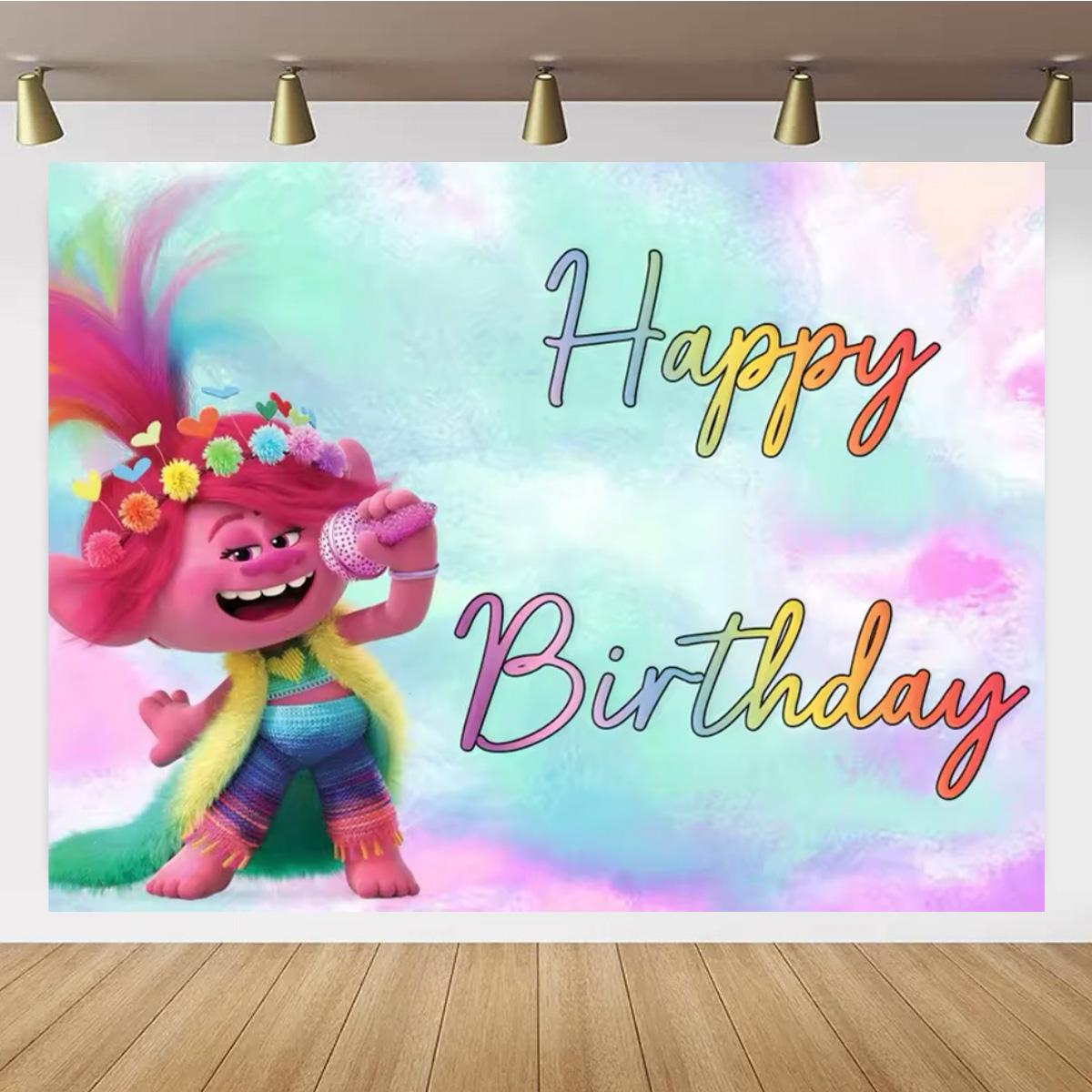 

BEPAN Cartoon Trolls Theme Customizable Banner Background Children s Birthday Baby Shower Gift Decoration Props Studio Photography Vinyl--W120xH80cm