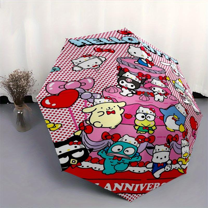 50th Anniversary Hello Kitty Automatic Folding Umbrella - 3 Folding Design, Vivid Cartoon Pattern, Suitable for Outdoor Activities, A Gift for Fans In