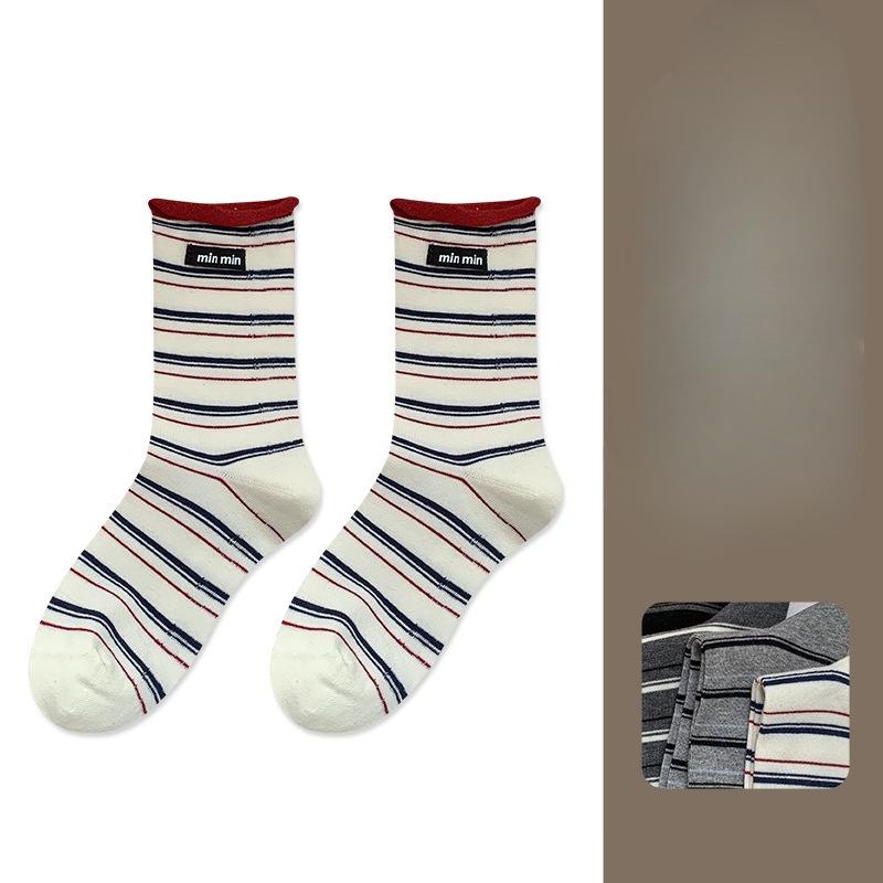 

Autumn and Winter Socks for Women, Rolled-up, Striped, Fabric, and Grey Color-blocked Socks 1 pair белый