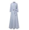 Striped Cotton Linen Yarn-Dyed Cardigan Dress with Belt