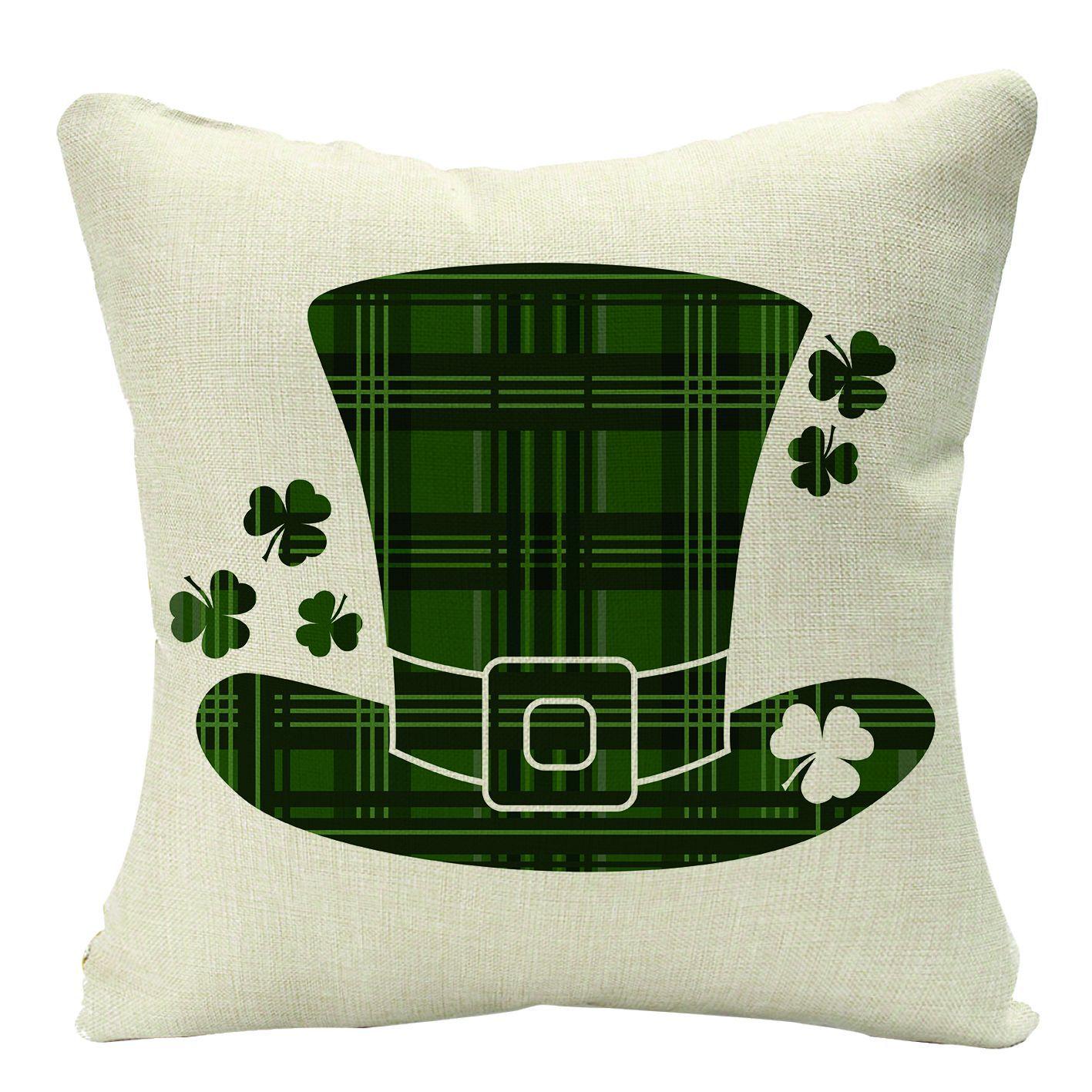 

Home Cushion Cover St. Patrick s Day Pillow Cover Four-leaf Clover Plaid Sofa Cushion Cover 45*45cm