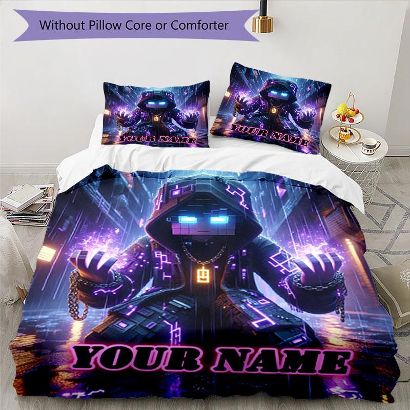 3PC Custom Name Cyberpunk Neon Dreams Bedding Set Printed Bedding Set Duvet Cover Closure Includes 1 Duvet Cover & 290 Pillowcases for Bedroom