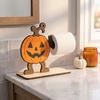 Black Cat Holiday Gift 2Pcs Halloween Paper Towel Holder, Cartoon Animal Tabletop Roll Dispenser, Wooden Funny Skeleton Decor Tissue Stand for Kitchen