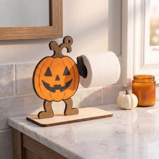 Black Cat Holiday Gift 2Pcs Halloween Paper Towel Holder, Cartoon Animal Tabletop Roll Dispenser, Wooden Funny Skeleton Decor Tissue Stand for Kitchen