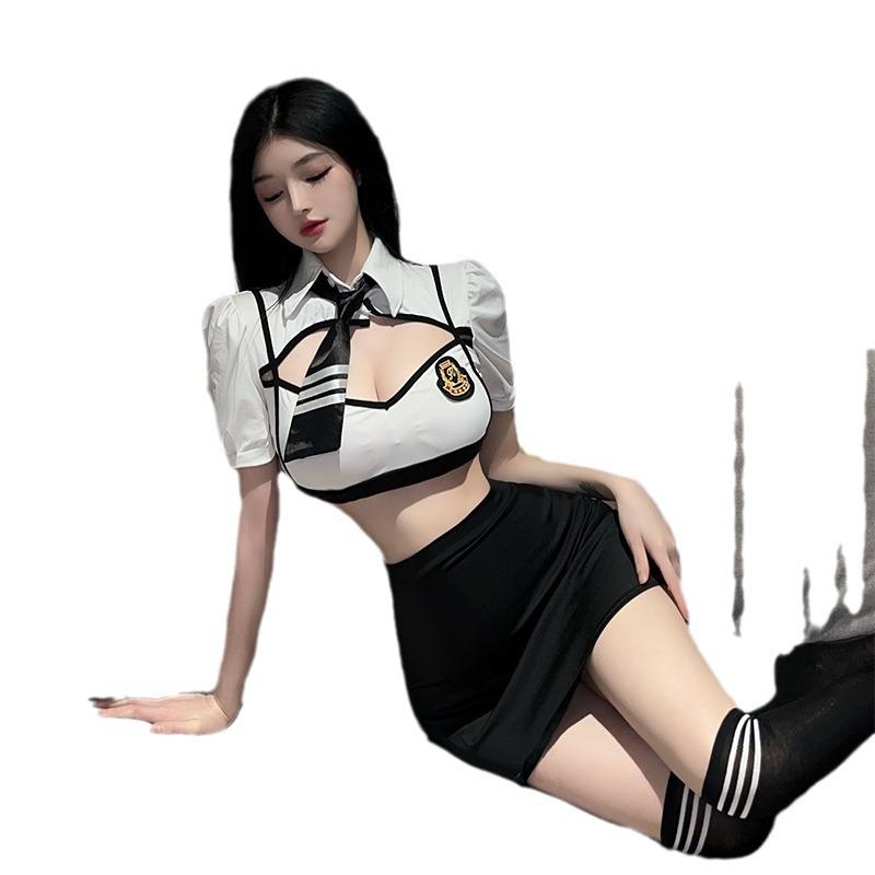 Sexy Stewardess Suit Cosplay Uniform Suit Split Hollow Pure Desire CO Female Live Streaming Host