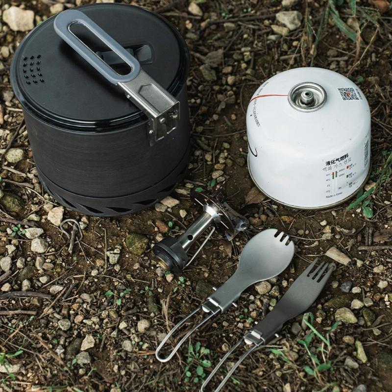 Portable Compacts Backpacking Cookware Windproof Outdoor Cooking Pot with Folding Handle For Outdoor Cooking Efficiency