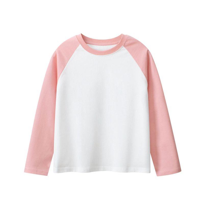 Spring and Autumn Long-Sleeved T-Shirts for Boys and Girls, Round Neck Patchwork Sleeve Tops, Solid Color Plain Bottoming Shirts for Older Children