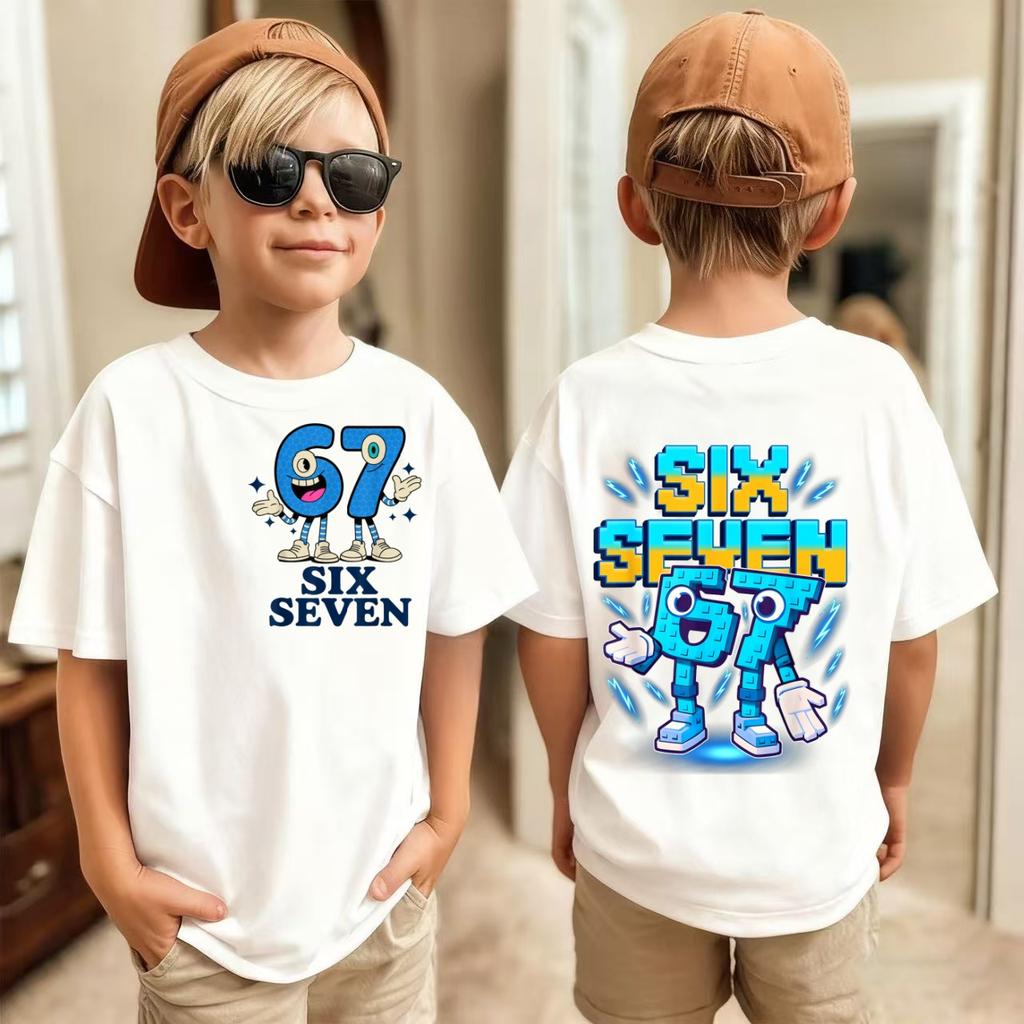 T-Shirt Meme 67 per Bambini Divertente Stampa Digitale Estiva Manica Corta Maglietta Top Larghi Comodi Streetwear Moda Abbigliamento Bambini
