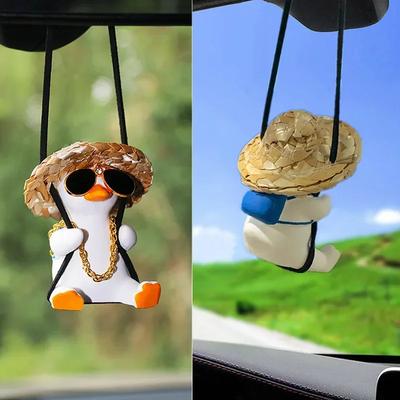 Car Accessorie Swing Duck Pendant Gypsum Cute Anime Auto Rearview Mirror Ornaments Birthday Gift Couple Accessorie Car Fragrance