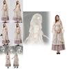 Chic Lace Long Gown With Hood And Accessories For Halloween Female Costume