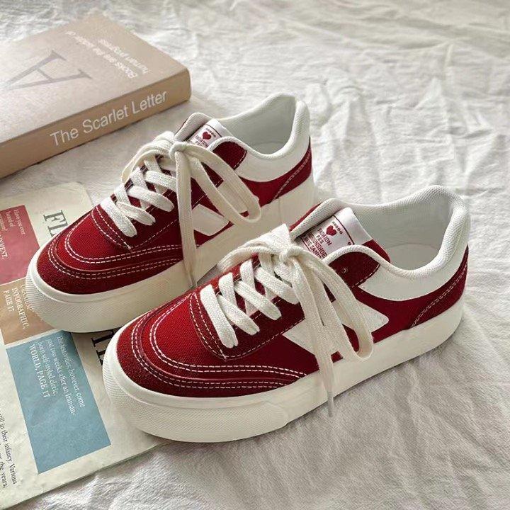 

Женские туфли на плоской подошве, новый стиль, дышащая парусиновая обувь, универсальные спортивные кроссовки на толстой платформе 40 красный