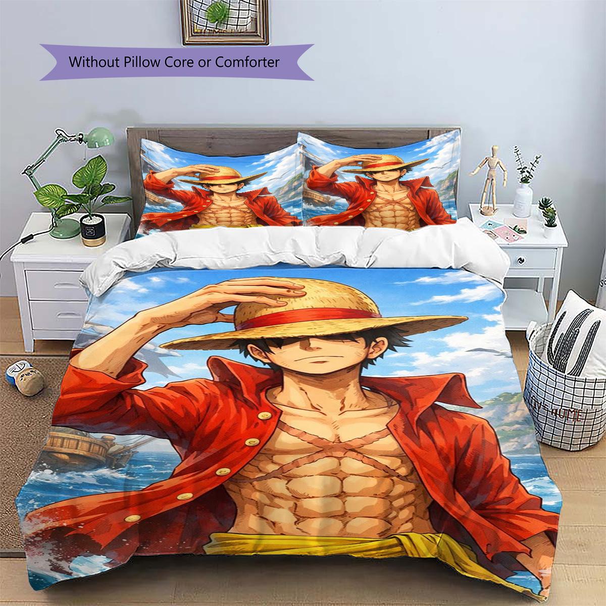 

Luffy Patterned Pillowcase & Duvet Cover Set Anime Culture Printed Bedding for Bedroom Interior for Fans.-TING 135x200cm