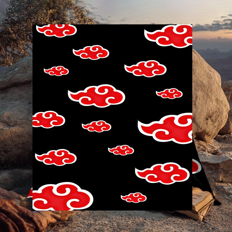 1PC Anime Red Clouds On Black Background Flannel Blanket Suitable for Both Men And Women, Soft Ideal for Beds And Sofa, Birthday Or Christmas Gift