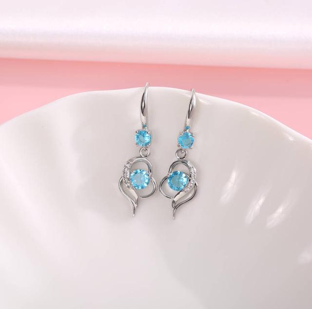 Pink Blue White Zircon Love Heart Female Drop Earrings For Women Dainty Jewelry Trend Silver Color Crystal Stone Wedding Earring