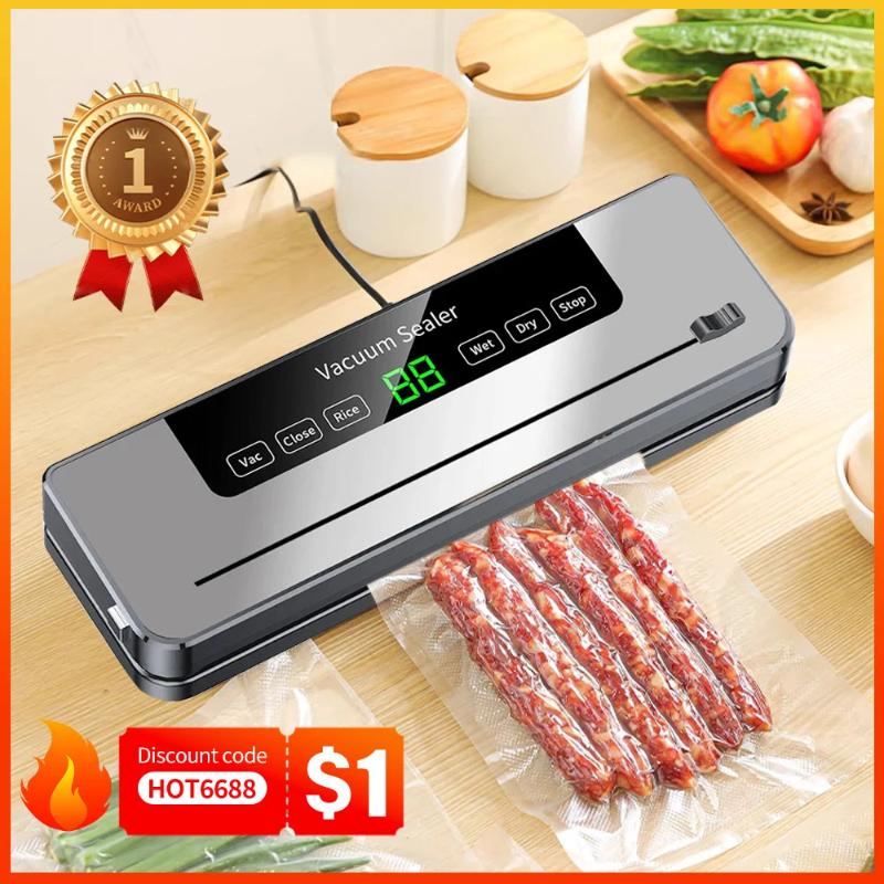 Built-in Cutter Electric Vacuum Sealer Food Storage Seal Touch Button Dry/Wet Kitchen Food Sealing Vacuum Packaging Machine