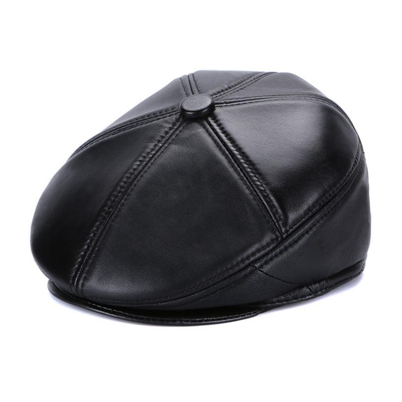 

Winter new leather cowhide medium and old men s cap dome thermal with ear protectors forward hat leather hat XXXXL(60CM)