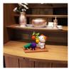 Obon Decoration: Cat Holding a Chinese Lantern, Spirit Horse, and Wooden Base, Rayon Chirimen Fabric