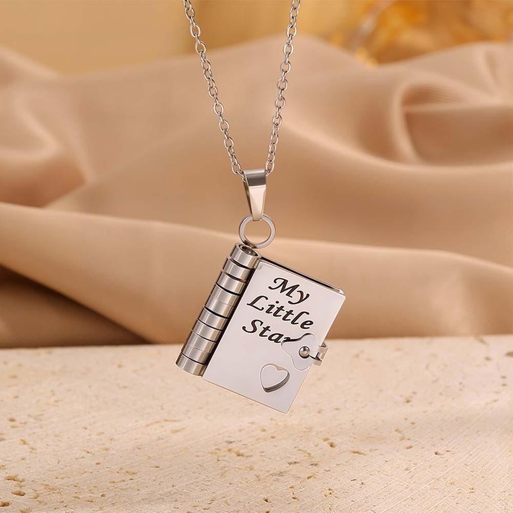 Titanium Steel Opening Book Pendant Stainless Steel Girls Text Locket  Neck Ornaments