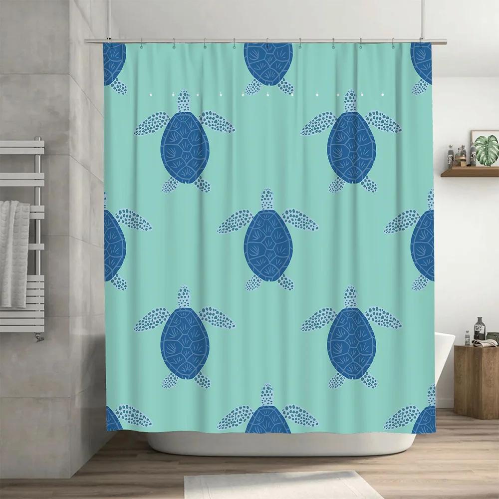 Turtle Pattern Shower Curtain Blue Sea Turtle Bathing Room Decor Waterproof Fabric