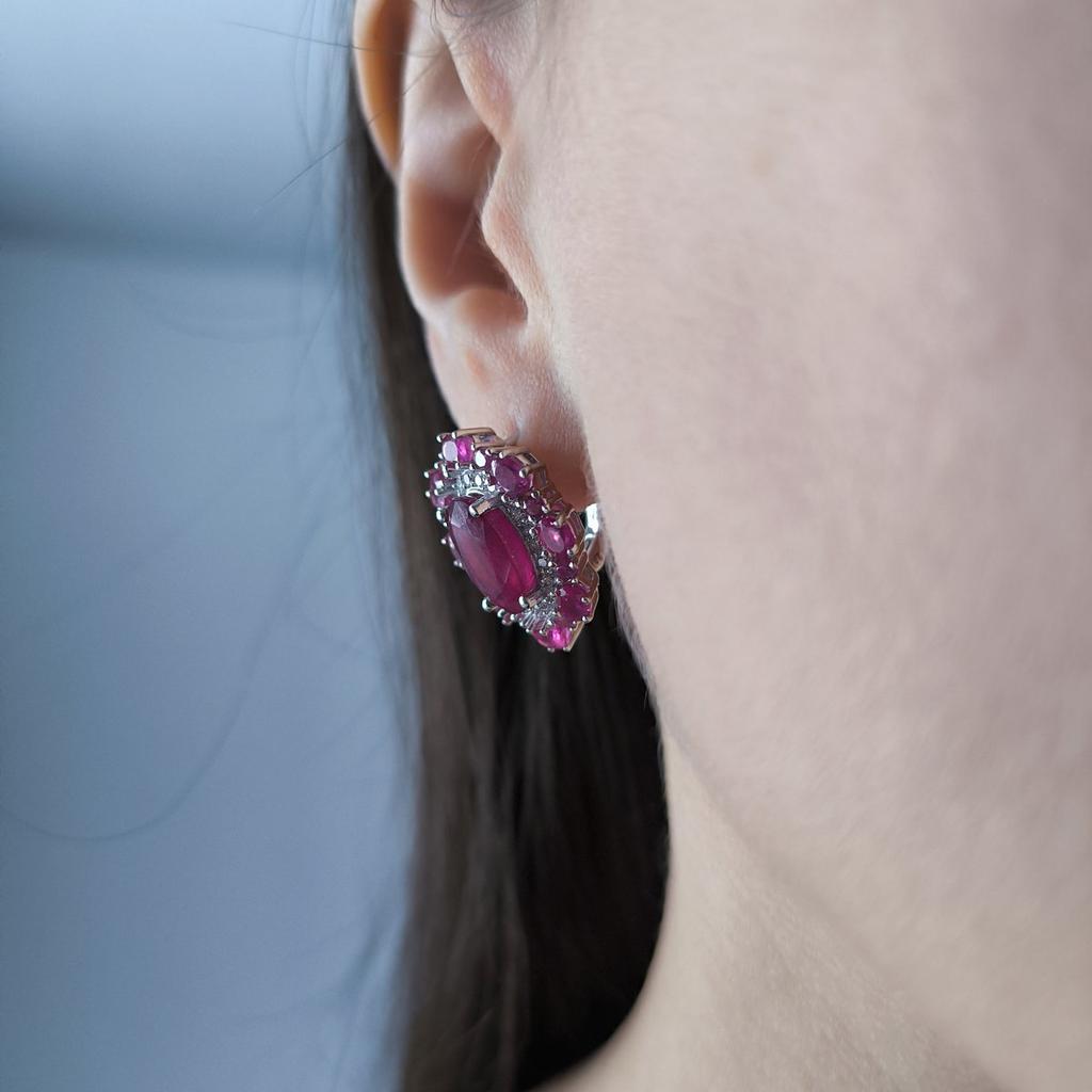 Серебряные серьги с натуральным рубином 14.72ct, фианитами (2205265)
