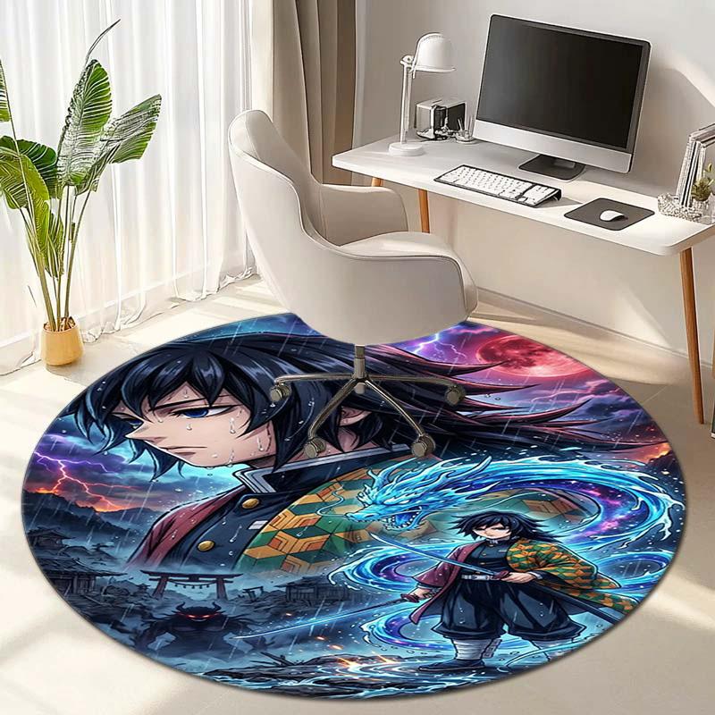 Classic Japanese-style Cartoon Demon Slayer Round Rug, Home Soft Decorative Anti-slip Yoga Mat and Chair Mat, Outdoor Floor Mat Carpet K27