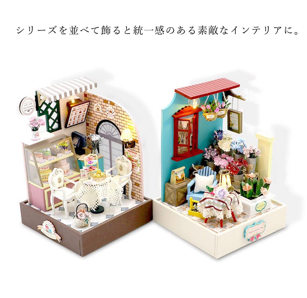 moin moin Dollhouse Miniature DIY Kit Set Instructions Coffee Cake Cube Box LED Light Acrylic Case Building Tools [English Included] Palm-Sized Cafe,