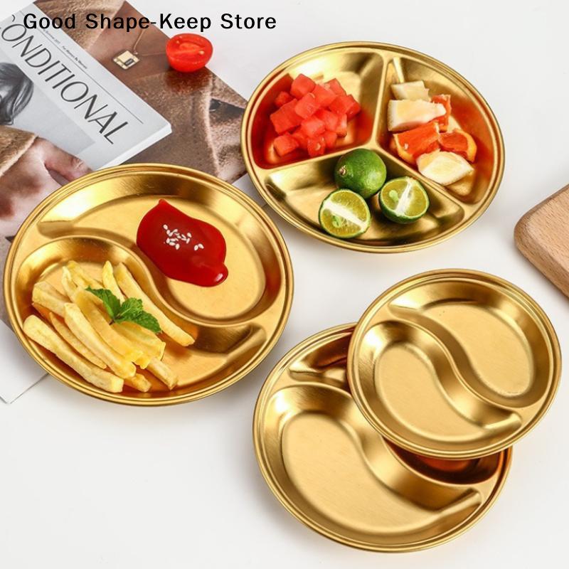 Stainless Steel Circular Divided Plate Roast Meat Dipping Household Seasoning Snack Sauce Dish Food Sauce Dish For Plate Kitchen