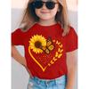 European sizes Summer Fashion Girls' Short-Sleeve T-Shirt "Butterfly, Sunflower" Cartoon Print Casual Versatile Top
