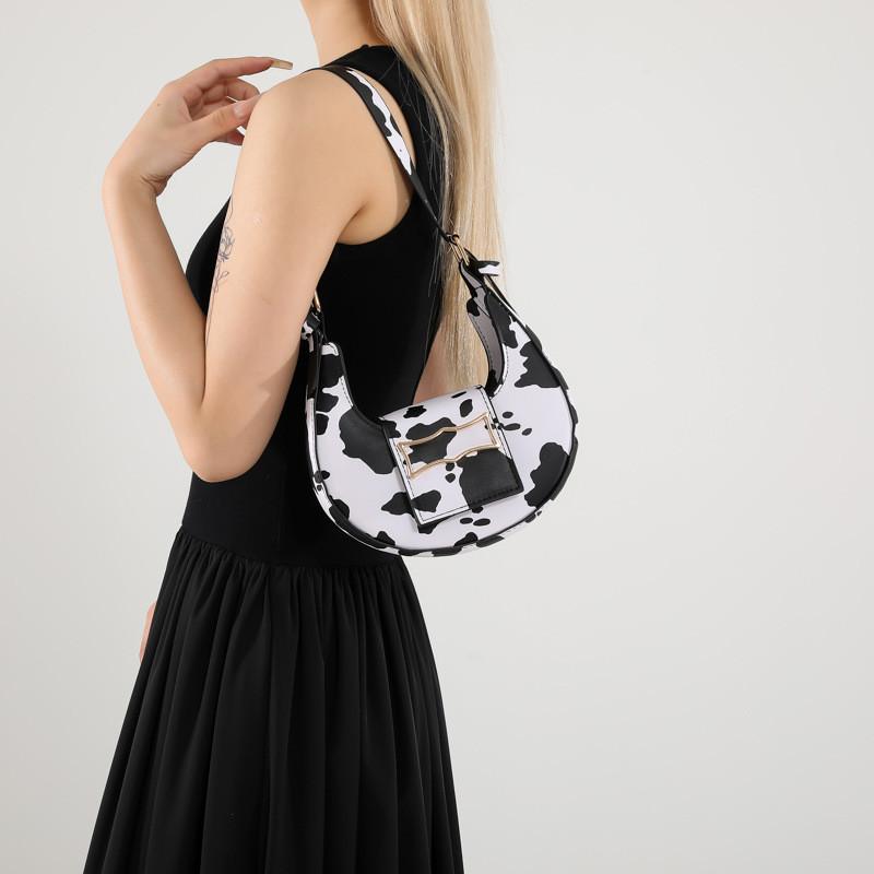 Chic Retro Crescent Bag For Women Stylish Pu Shoulder Bag In Leopard Zebra Cow Print
