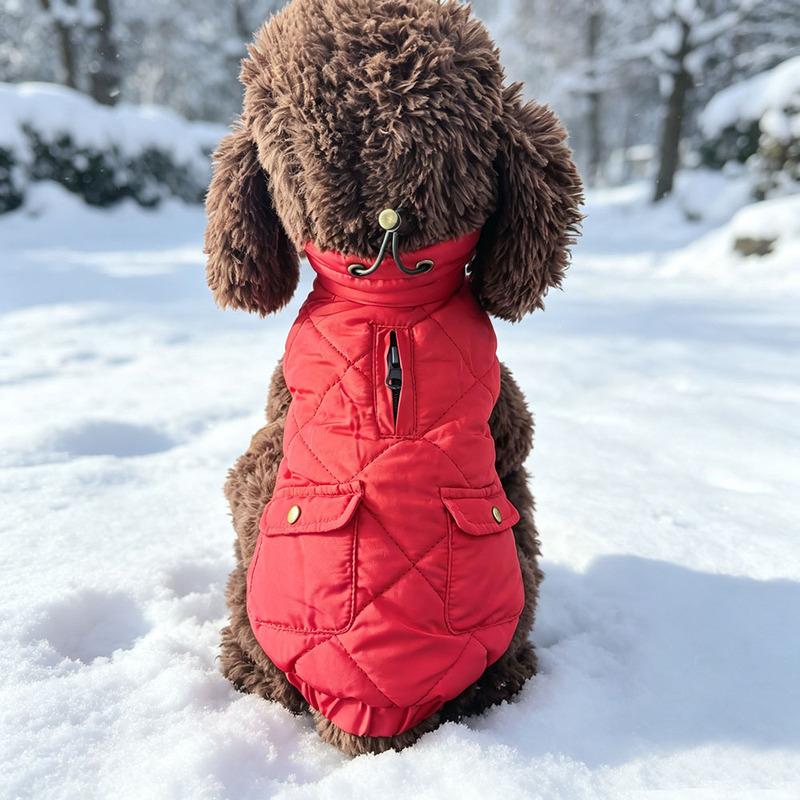 Windproof Dog Coat, Warm Dog Jacket with Built-in Harness, Fleece Lined Cold Weather Coat with Zipper for Winter, Cold Weather