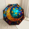 1PC Stained Glass Moon Stars Automatic Open/Close Umbrella with Windproof, 8-Rib Sturdy Canopy, Durable Ribs, Fashionable Design1371A