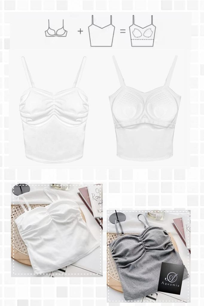 Aquamie Bra Bra Short Sexy Short Heart with Cups Camisole, Top, Cami, Cami, Length, Print, Sleeveless, (White)