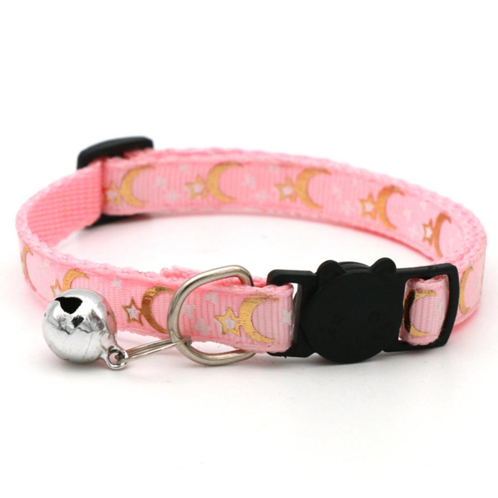 Cat Dog Collar Gold Color Stars and Moon Pet Collar with Bell and PP Material Separator Reflecting Safety Buckle Solid Safe