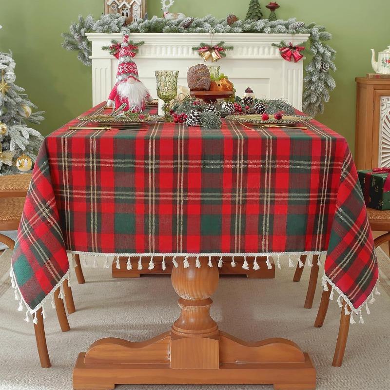 1pcs Checkered Fashion Simple Nordic Tassel Tablecloth Family Gathering Tea Table Cloth Beautiful Living Room Kitchen Dust-proof Decoration Cover