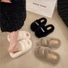 Internet celebrity pearl word fluffy slippers women wear 2025 new autumn and winter fairy wind plush cotton slippers