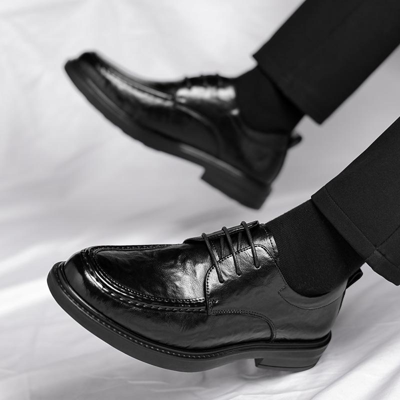 Leather shoes men's 2025 British business dress men's leather shoes casual height increase 8CM wedding groom shoes