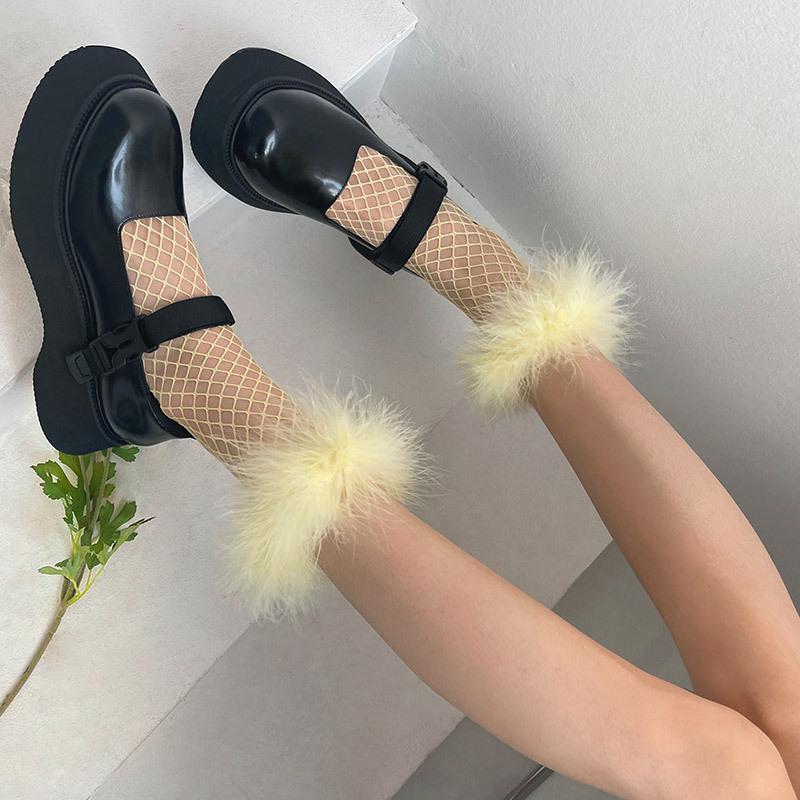 Fashion New Arrival Personality Fishnet Furry Short Socks for Y2K Girls