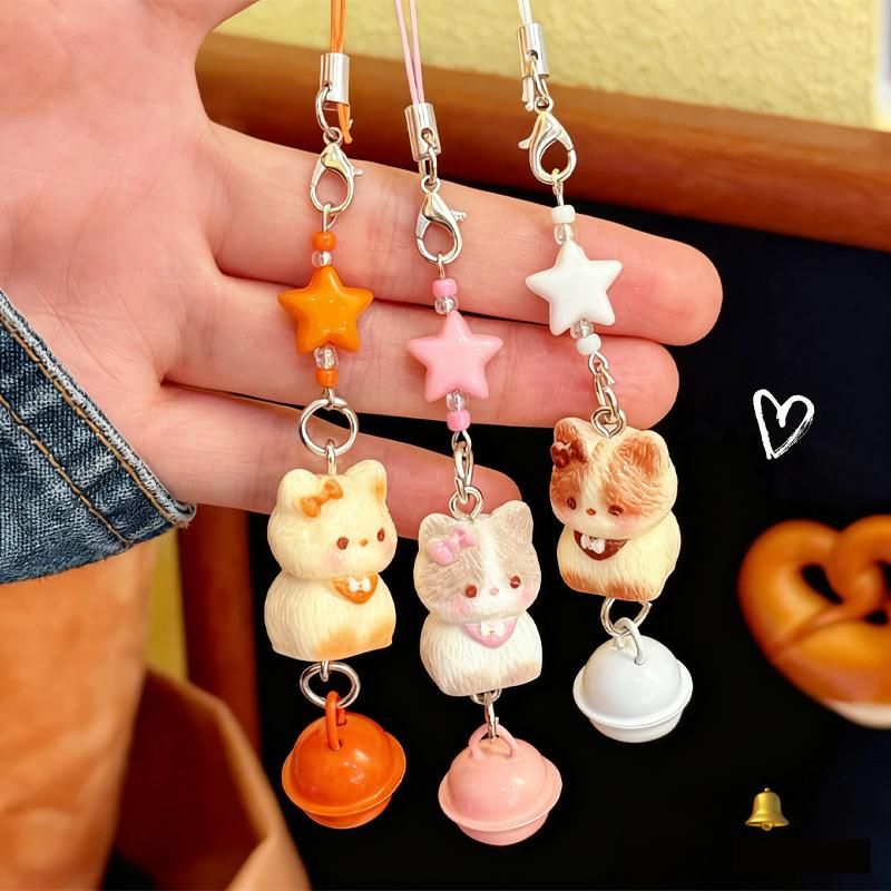 1/3 Pcs Cute Cat Phone Chain Pendant Versatile Bell Star Pendant Cartoon 3D Cat Bag Keychain Pendant