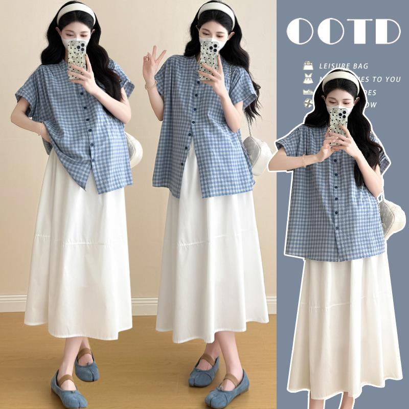 

Korean Style Plaid Button-Up Shirt & Pig Nose Button Skirt Set - Summer 2026 Collection Medium