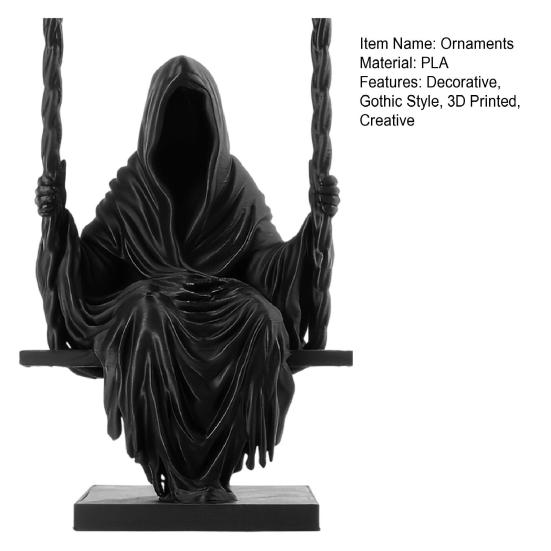 DYS 3D-gedruckte sitzende Sensenmann-Statue, gesichtsloser Mann in schwarzem Gewand auf Schaukel-Figur, gotische Kapuze Skulptur Ornament, dunkler Stil Figur Dekoration