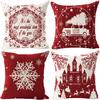 Red Plaid Sofa Linen Christmas Pillow Cover Reindeer Snowflake Home Cushion Cover