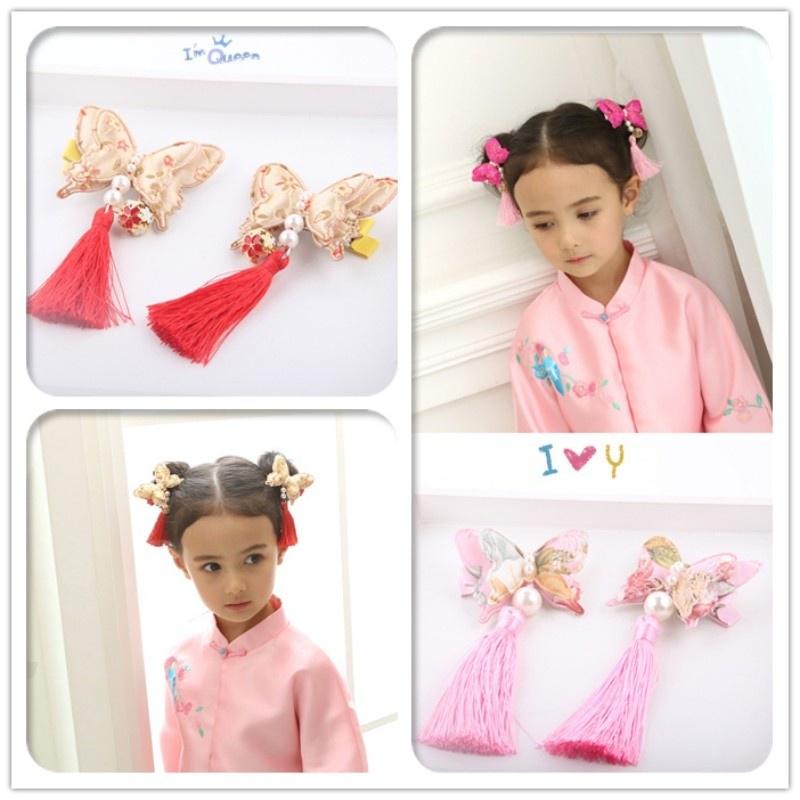 2pc Girls Childs Hair Clip Cotton And Flower Print Cute Boho Metal BB Hairpin
